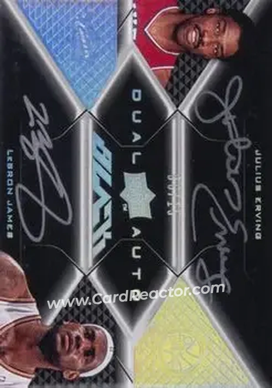2008-09 UD Black - Dual Autographs #DA-EJ - Julius Erving - LeBron James AU, SN15 - Philadelphia 76ers - Cleveland Cavaliers - Front