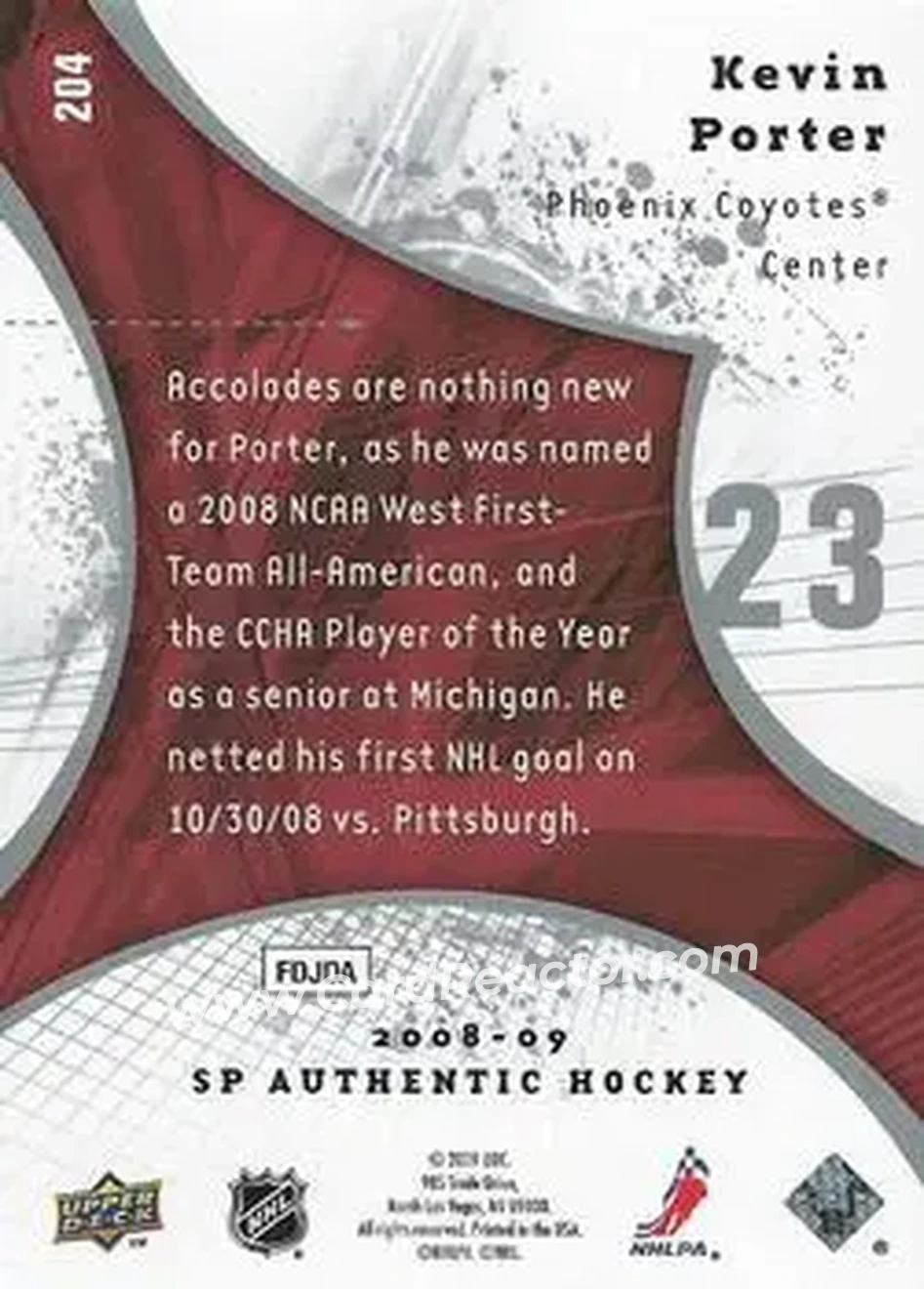 2008-09 SP Authentic #204 - Kevin Porter - Phoenix Coyotes - Back