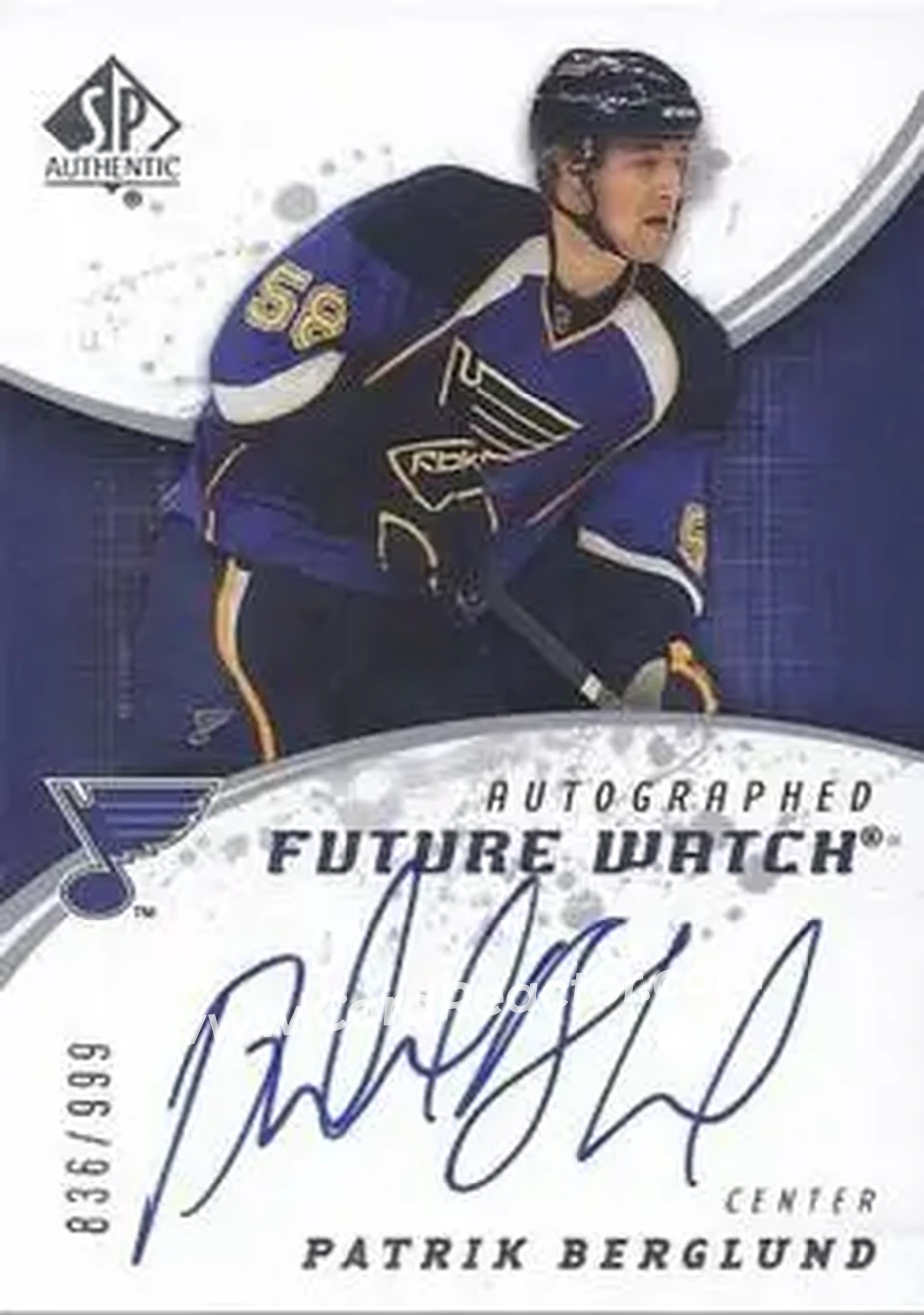 2008-09 SP Authentic #239 - Patrik Berglund - St. Louis Blues - Front 2008-09 SP Authentic #239 - Patrik Berglund - St. Louis Blues - Front