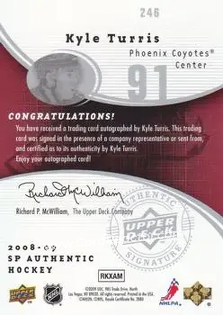 2008-09 SP Authentic #246 - Kyle Turris - Phoenix Coyotes - Back 2008-09 SP Authentic #246 - Kyle Turris - Phoenix Coyotes - Back
