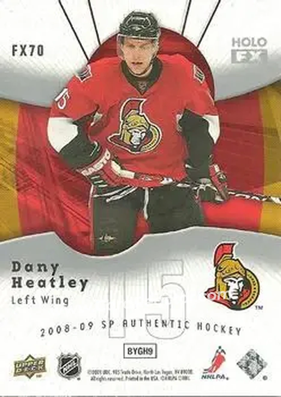 2008-09 SP Authentic - Holoview FX #FX70 - Dany Heatley - Ottawa Senators - Back 2008-09 SP Authentic - Holoview FX #FX70 - Dany Heatley - Ottawa Senators - Back
