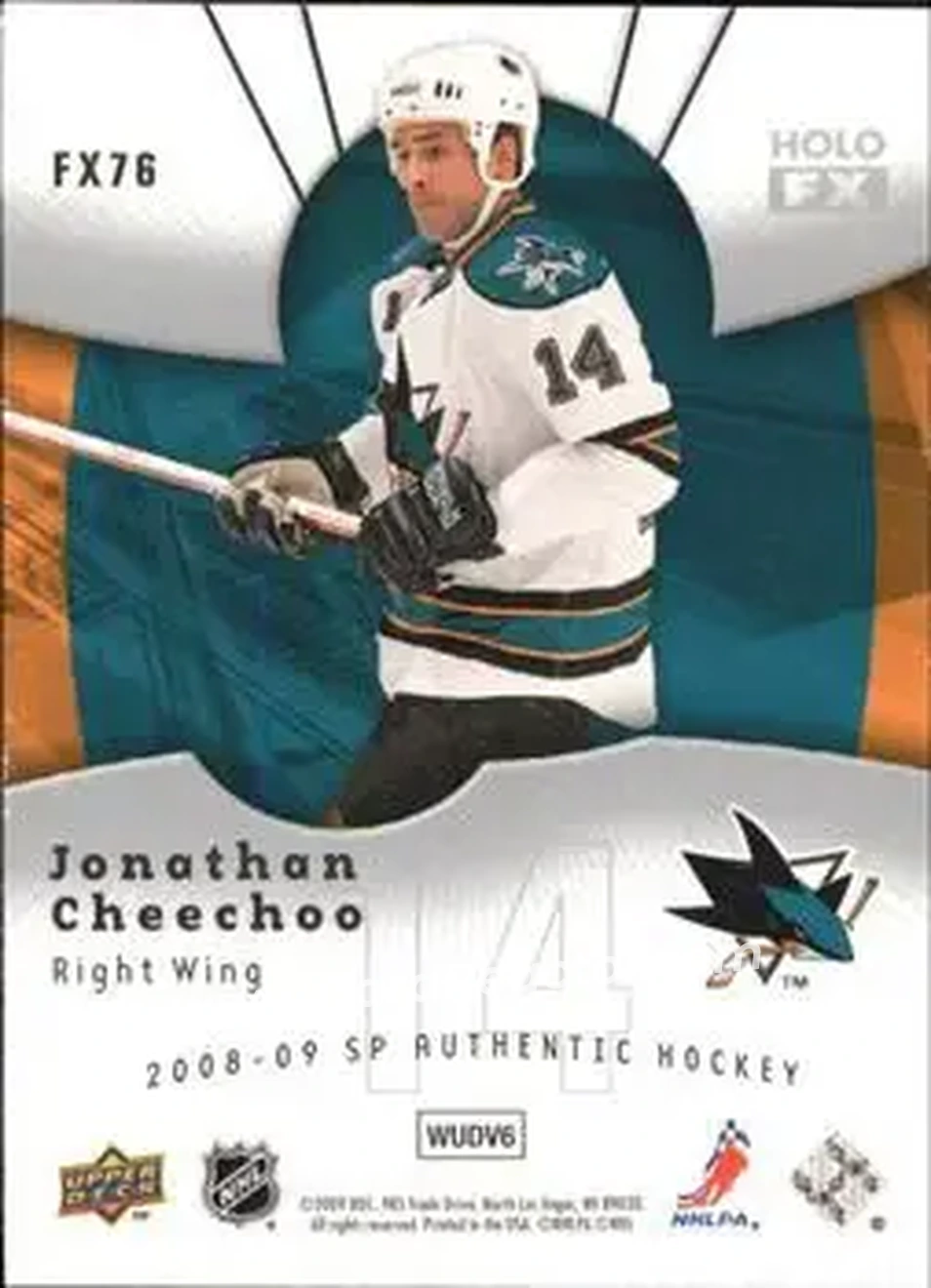 2008-09 SP Authentic - Holoview FX #FX76 - Jonathan Cheechoo - San Jose Sharks - Back