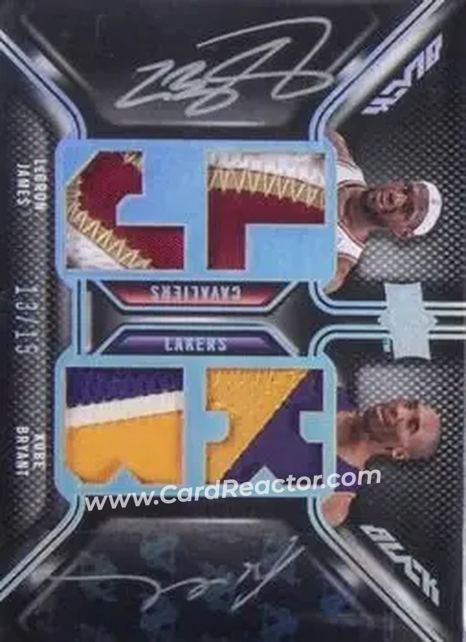 2008-09 UD Black - Dual Patch Autographs #DPA-BJ - Kobe Bryant - LeBron James AU, MEM, SN15 - Los Angeles Lakers - Cleveland Cavaliers - Front