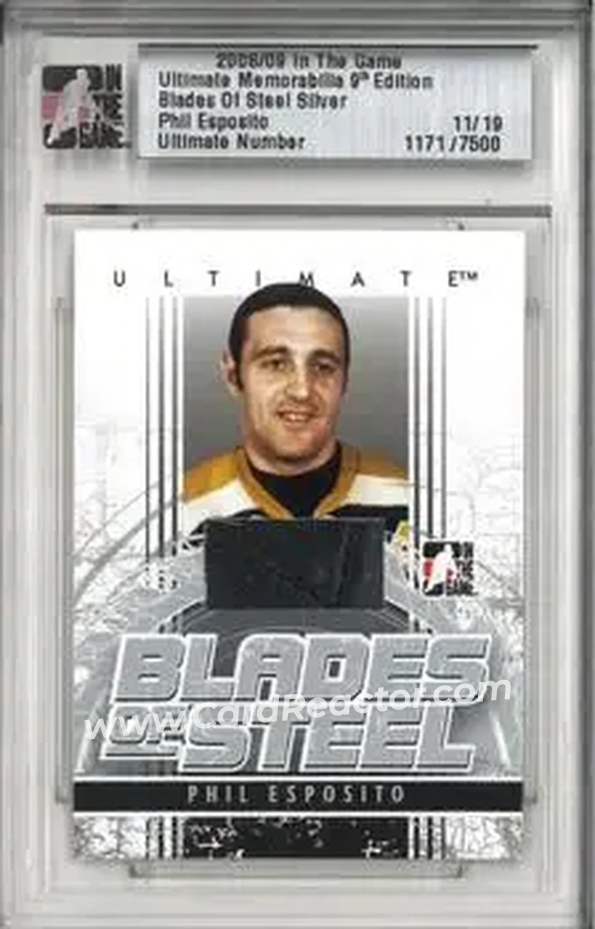 2008-09 In The Game Ultimate Memorabilia - Blades of Steel #NNO - Phil Esposito - Boston Bruins - Front 2008-09 In The Game Ultimate Memorabilia - Blades of Steel #NNO - Phil Esposito - Boston Bruins - Front