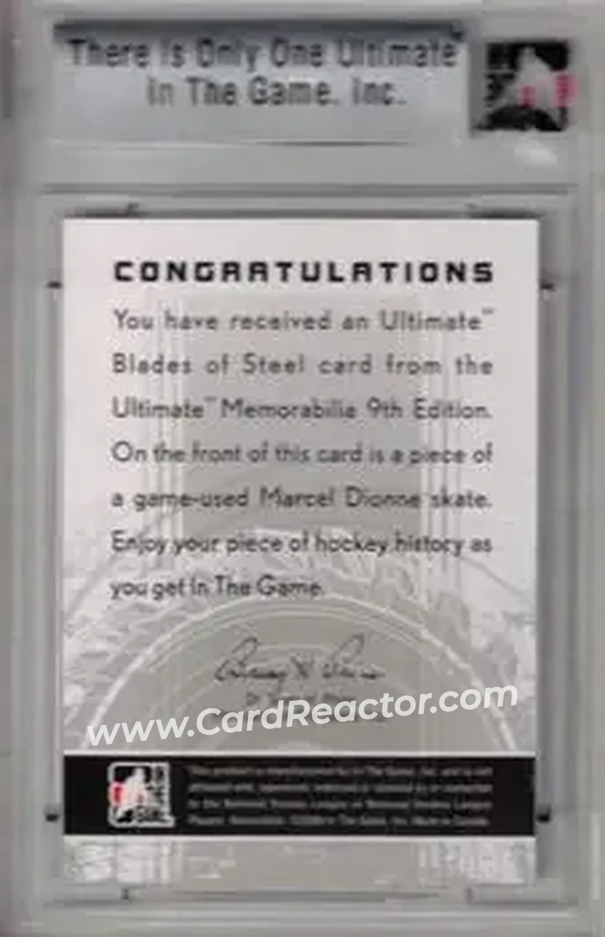 2008-09 In The Game Ultimate Memorabilia - Blades of Steel #NNO - Marcel Dionne - Los Angeles Kings - Back 2008-09 In The Game Ultimate Memorabilia - Blades of Steel #NNO - Marcel Dionne - Los Angeles Kings - Back