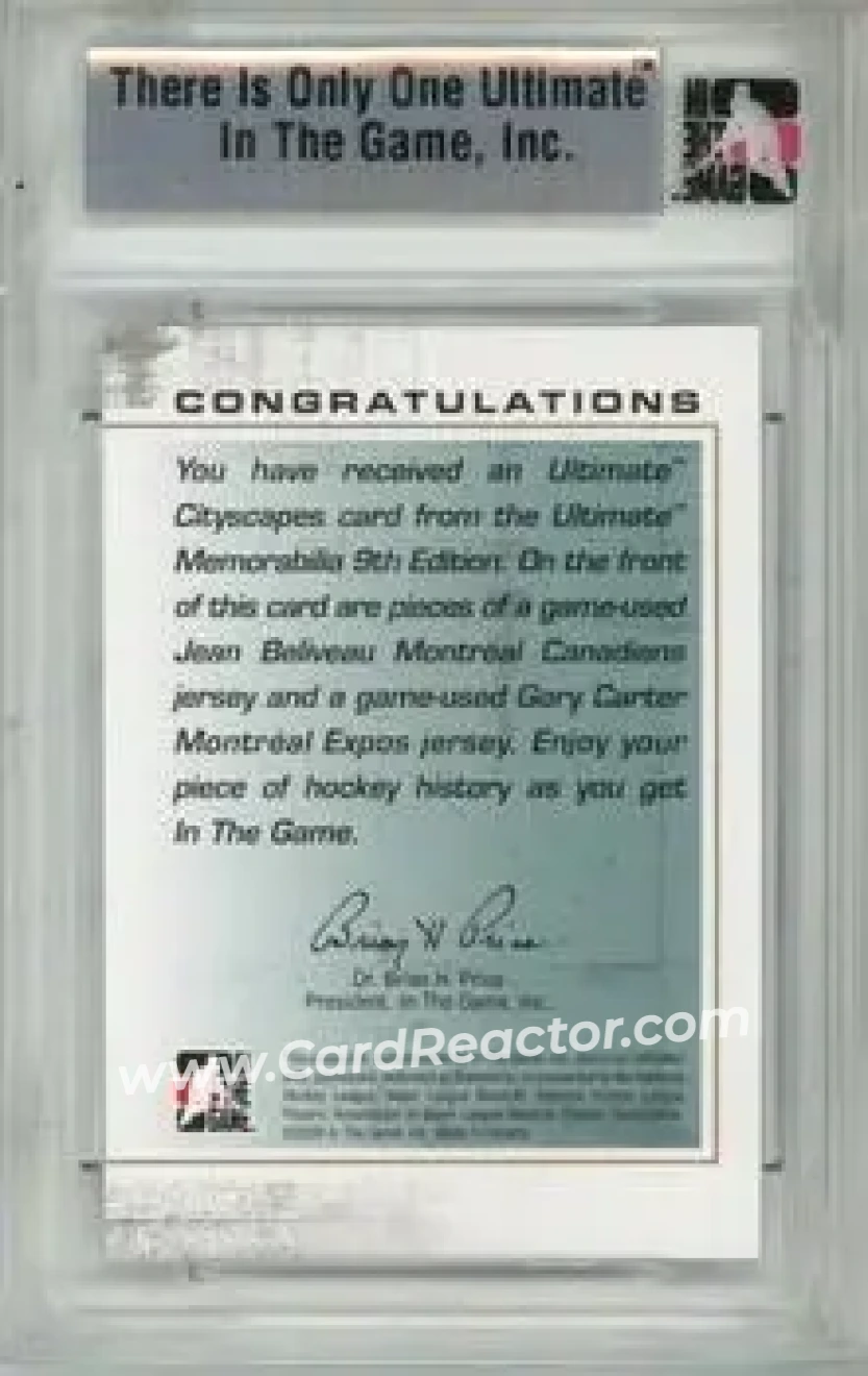 2008-09 In The Game Ultimate Memorabilia - Cityscapes #9 - Jean Beliveau - Gary Carter MEM, PR24 - Montreal Canadiens - Montreal Expos - Back