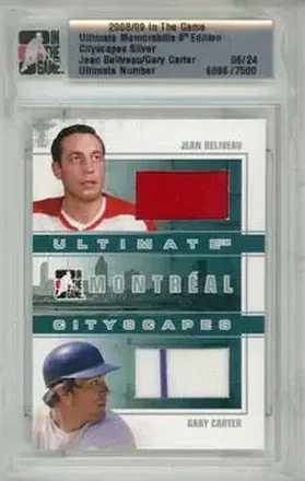 2008-09 In The Game Ultimate Memorabilia - Cityscapes #9 - Jean Beliveau - Gary Carter MEM, PR24 - Montreal Canadiens - Montreal Expos