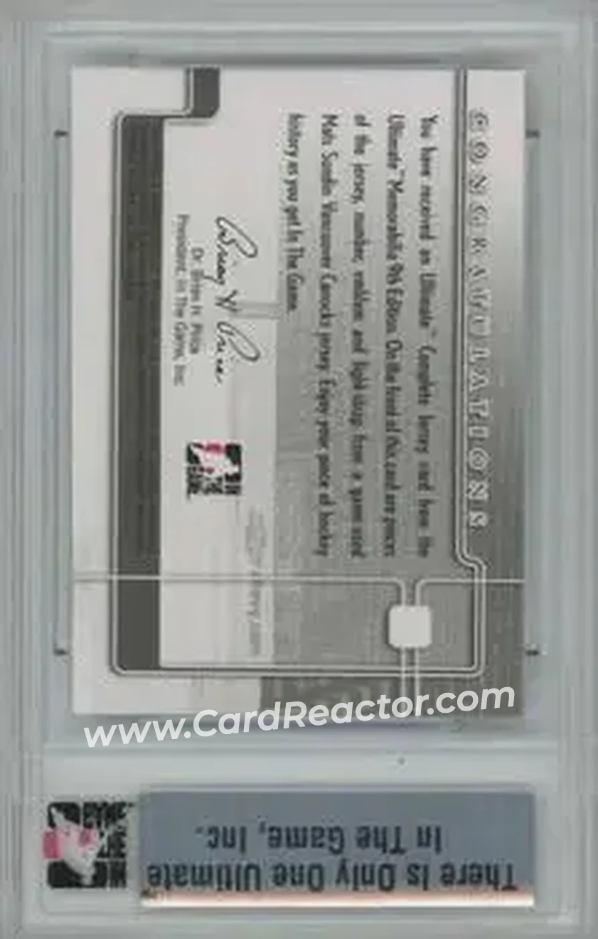 2008-09 In The Game Ultimate Memorabilia - Complete Jersey #12 - Mats Sundin - Vancouver Canucks - Back 2008-09 In The Game Ultimate Memorabilia - Complete Jersey #12 - Mats Sundin - Vancouver Canucks - Back