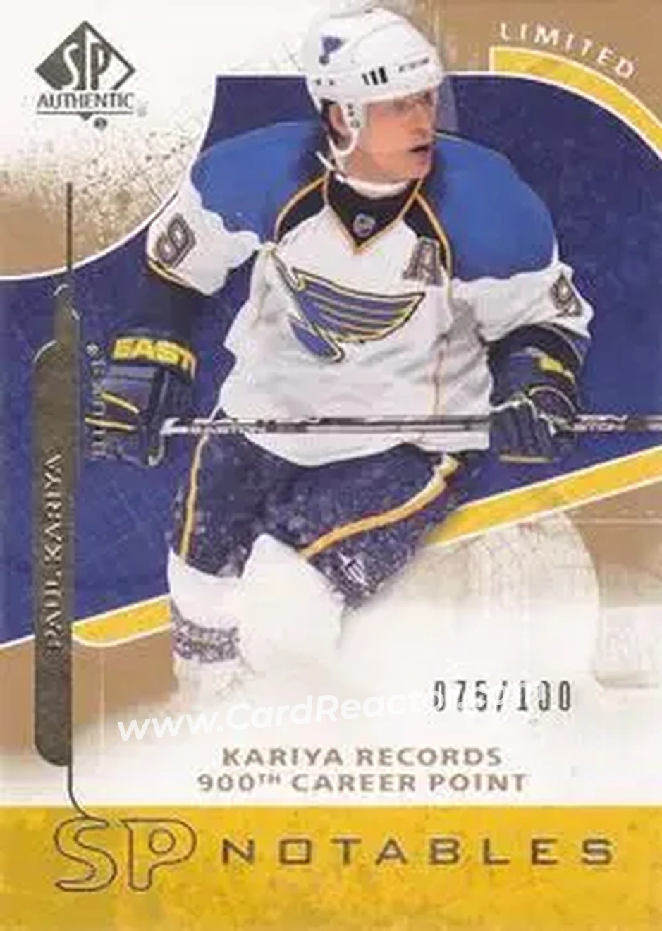 2008-09 SP Authentic - Limited #137 - Paul Kariya - St. Louis Blues - Front 2008-09 SP Authentic - Limited #137 - Paul Kariya - St. Louis Blues - Front