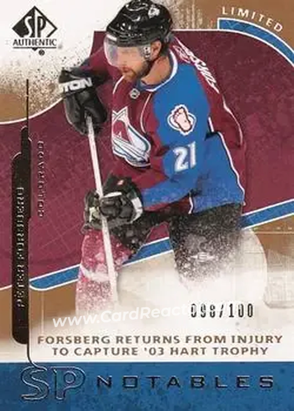 2008-09 SP Authentic - Limited #138 - Peter Forsberg - Colorado Avalanche - Front