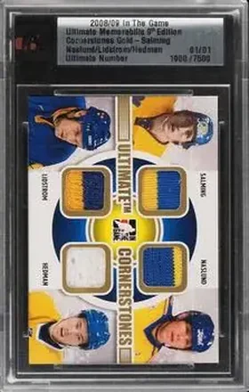 2008-09 In The Game Ultimate Memorabilia - Cornerstones Gold #8 - Borje Salming - Mats Naslund - Nicklas Lidstrom - Victor Hedman MEM, PR1 - Sweden - Sweden