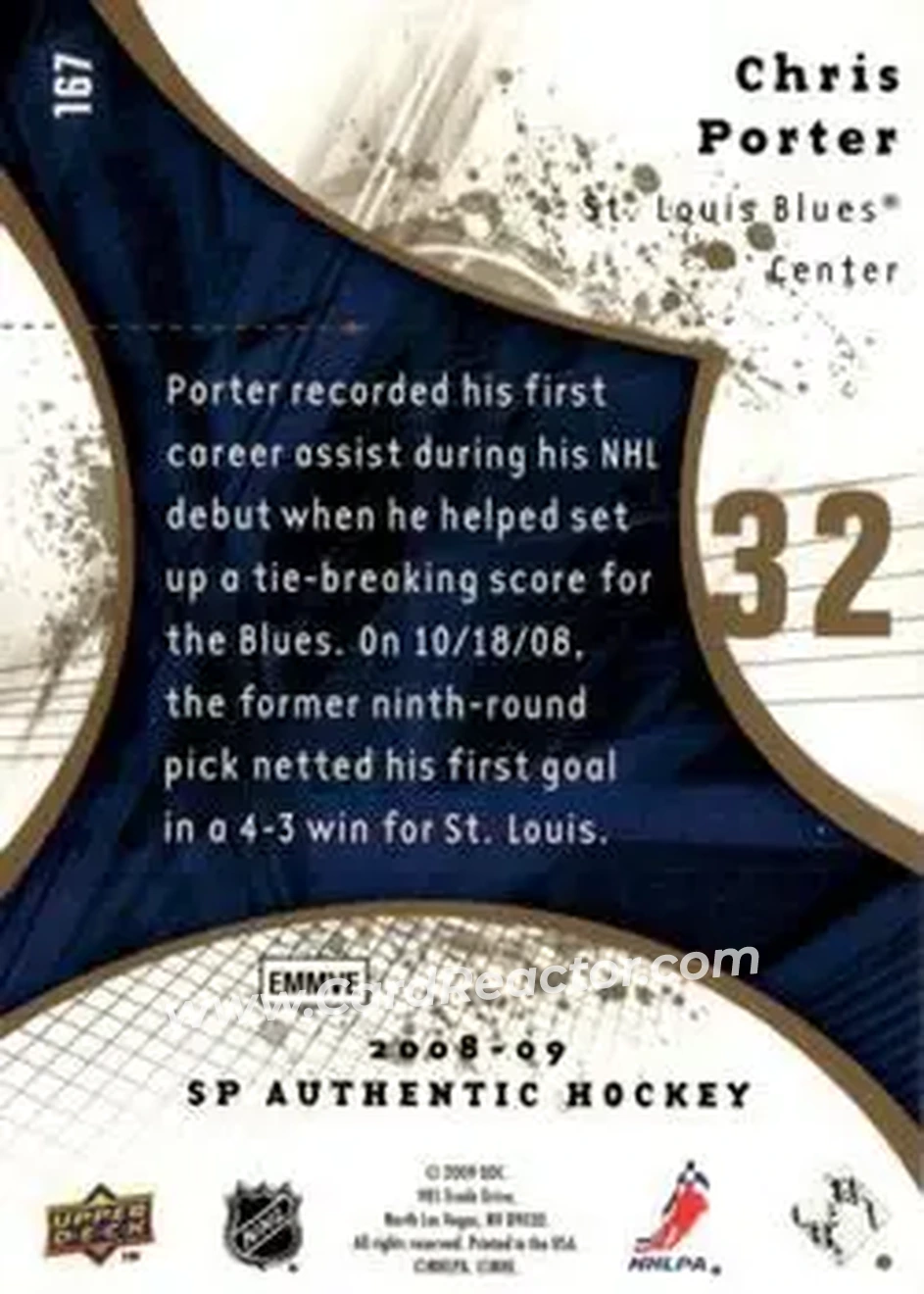 2008-09 SP Authentic - Limited #167 - Chris Porter - St. Louis Blues - Back 2008-09 SP Authentic - Limited #167 - Chris Porter - St. Louis Blues - Back