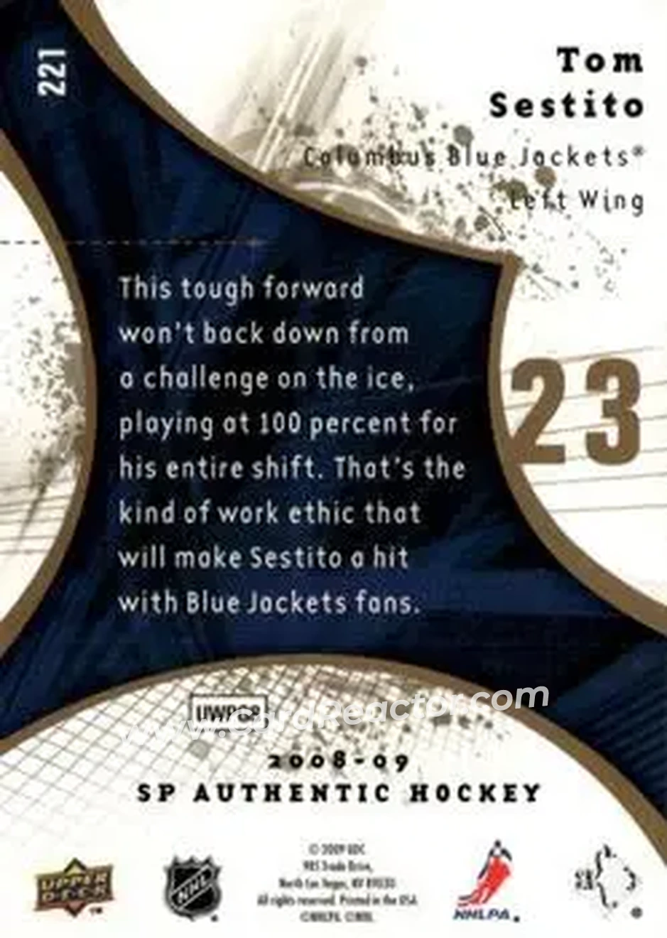2008-09 SP Authentic - Limited #221 - Tom Sestito - Columbus Blue Jackets - Back