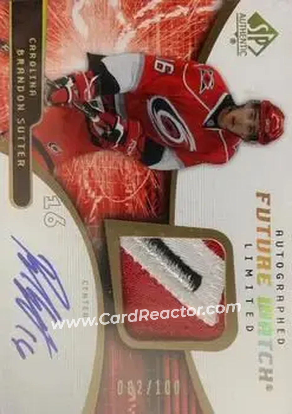 2008-09 SP Authentic - Auto Future Watch Limited Patch Variation #195 - Brandon Sutter - Carolina Hurricanes - Front