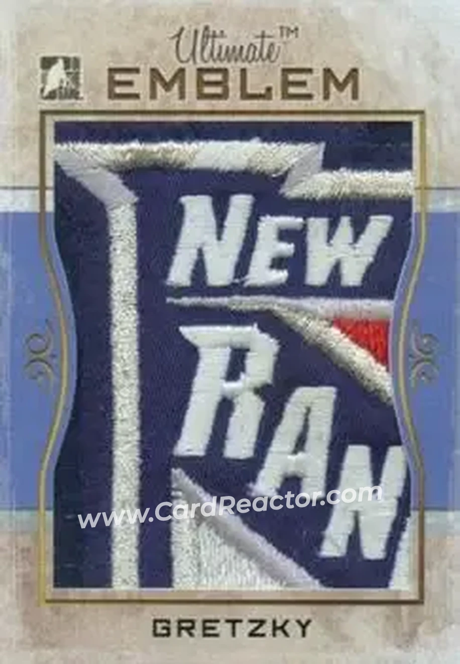 2008-09 In The Game Ultimate Memorabilia - Emblems #58 - Wayne Gretzky - New York Rangers - Front 2008-09 In The Game Ultimate Memorabilia - Emblems #58 - Wayne Gretzky - New York Rangers - Front