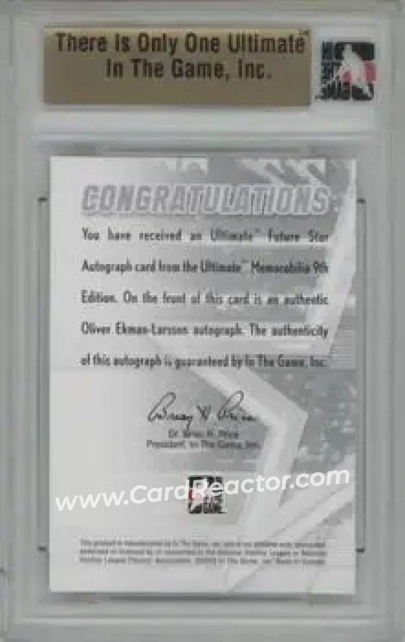 2008-09 In The Game Ultimate Memorabilia - Future Stars Autographs #NNO - Oliver Ekman-Larsson - Leksands IF - Back