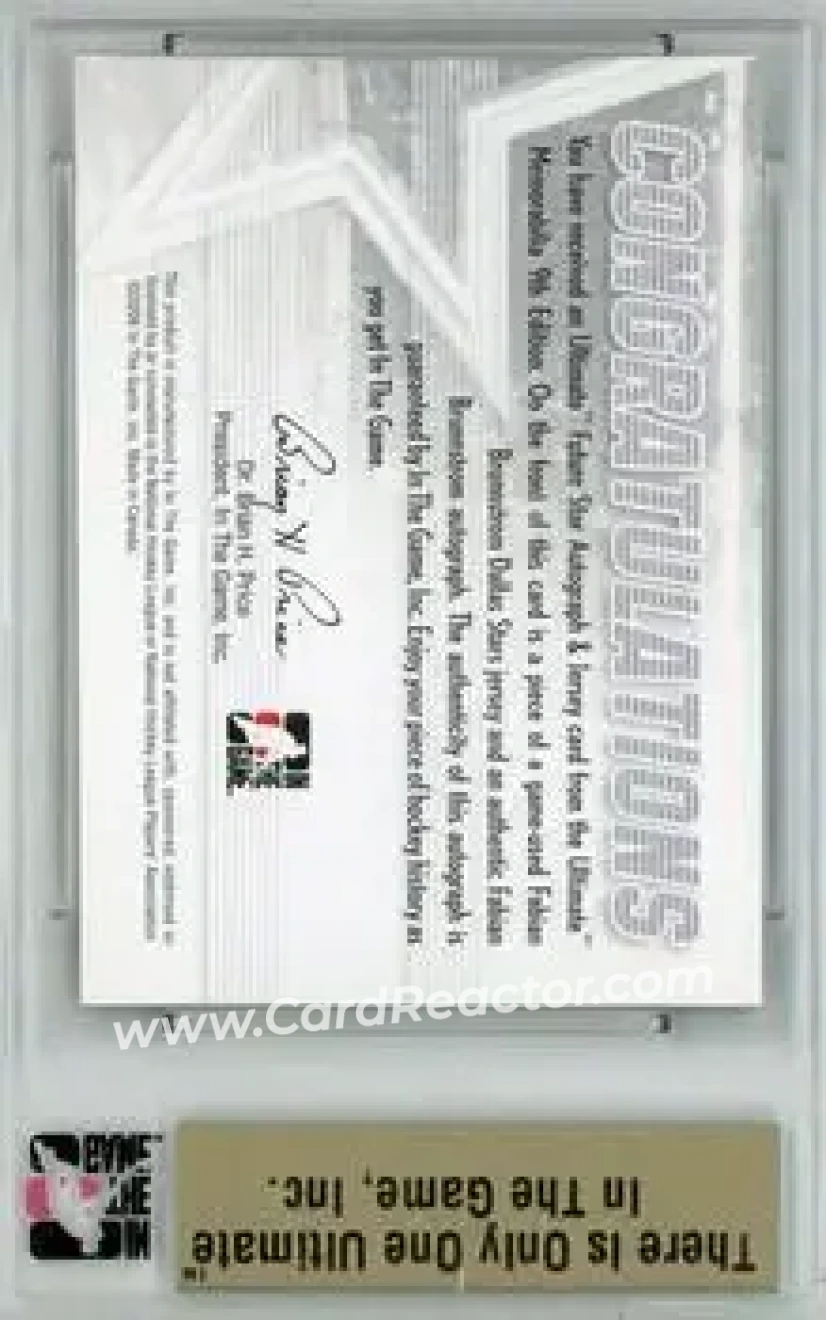 2008-09 In The Game Ultimate Memorabilia - Future Stars Jerseys Autographs #NNO - Fabian Brunnstrom - Dallas Stars - Back
