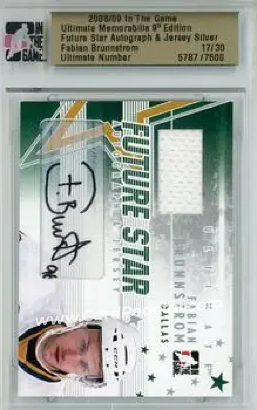2008-09 In The Game Ultimate Memorabilia - Future Stars Jerseys Autographs #NNO - Fabian Brunnstrom - Dallas Stars - Front