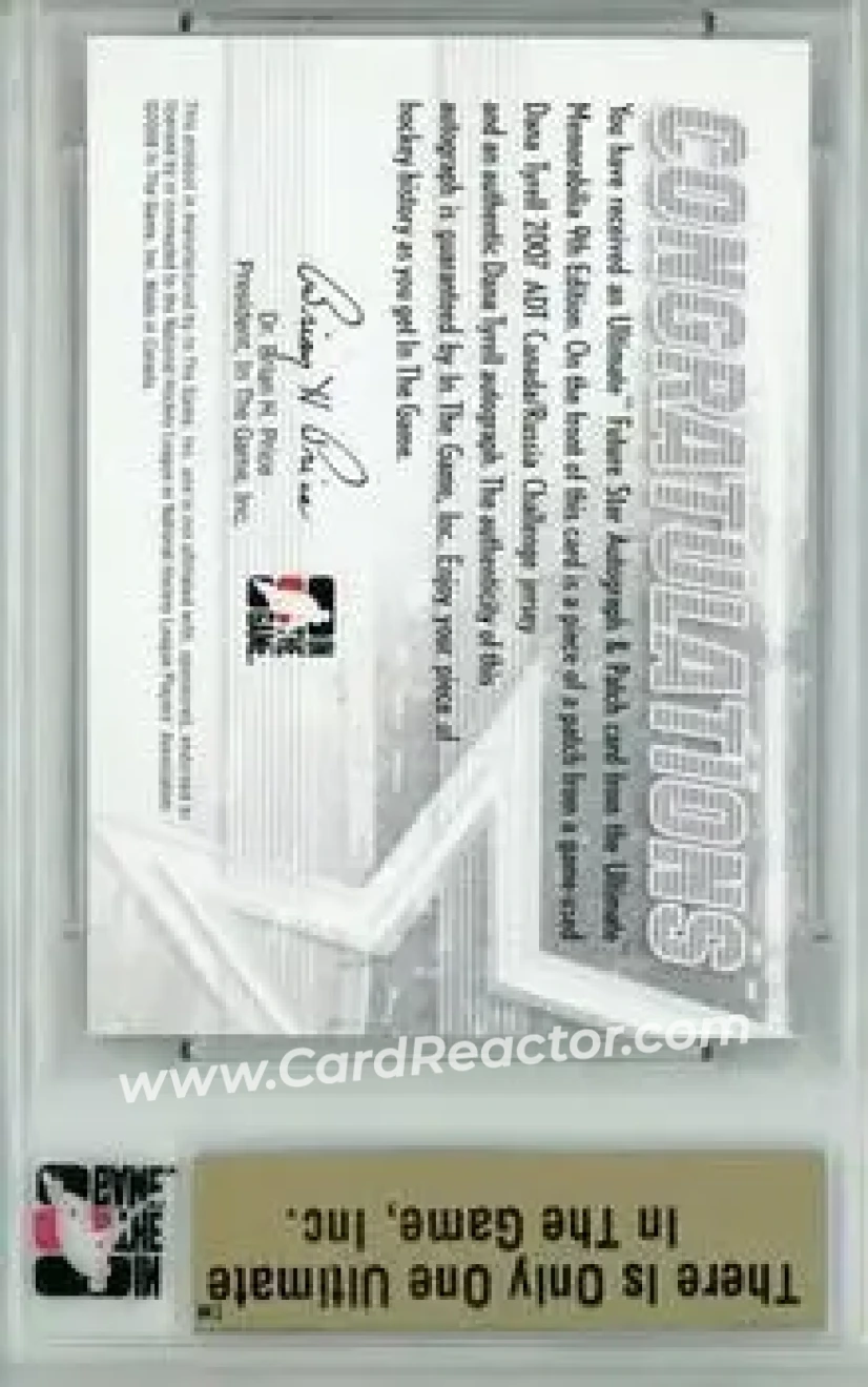 2008-09 In The Game Ultimate Memorabilia - Future Stars Patches Autographs #NNO - Dana Tyrell - Prince George Cougars - Back
