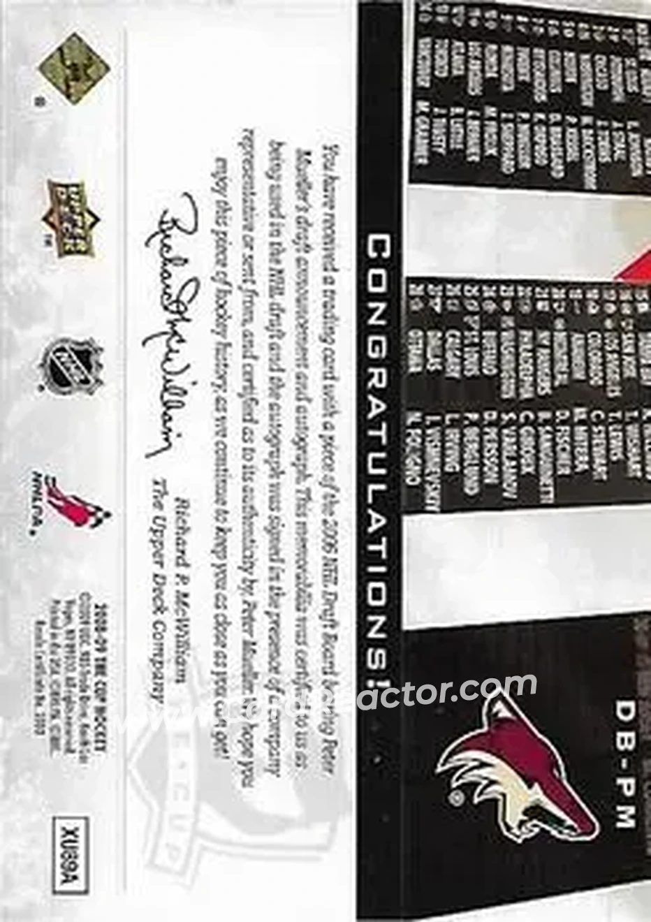 2008-09 Upper Deck The Cup - Auto Draft Boards #DB-PM - Peter Mueller - Phoenix Coyotes - Back