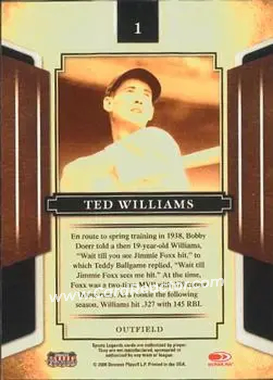 2008 Donruss Sports Legends #1 - Ted Williams - Boston Red Sox - Back