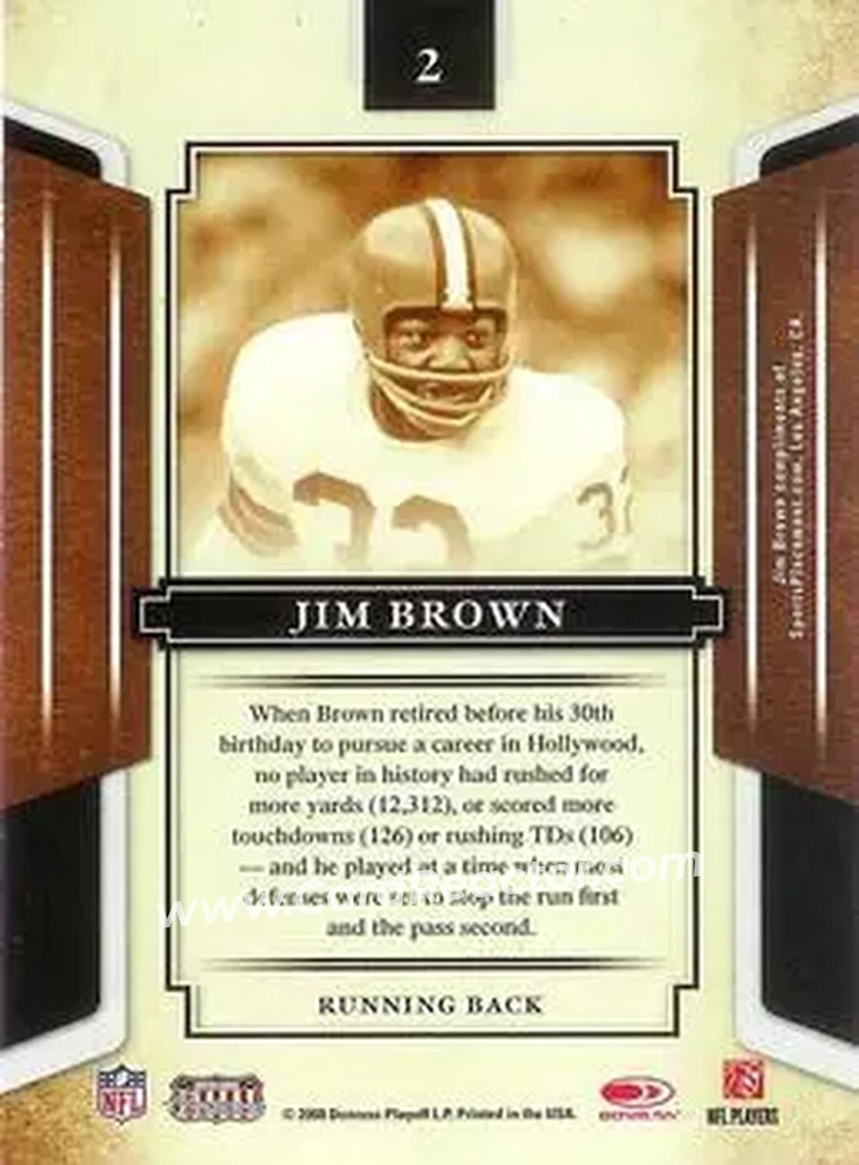 2008 Donruss Sports Legends #2 - Jimmy Brown - Cleveland Browns - Back