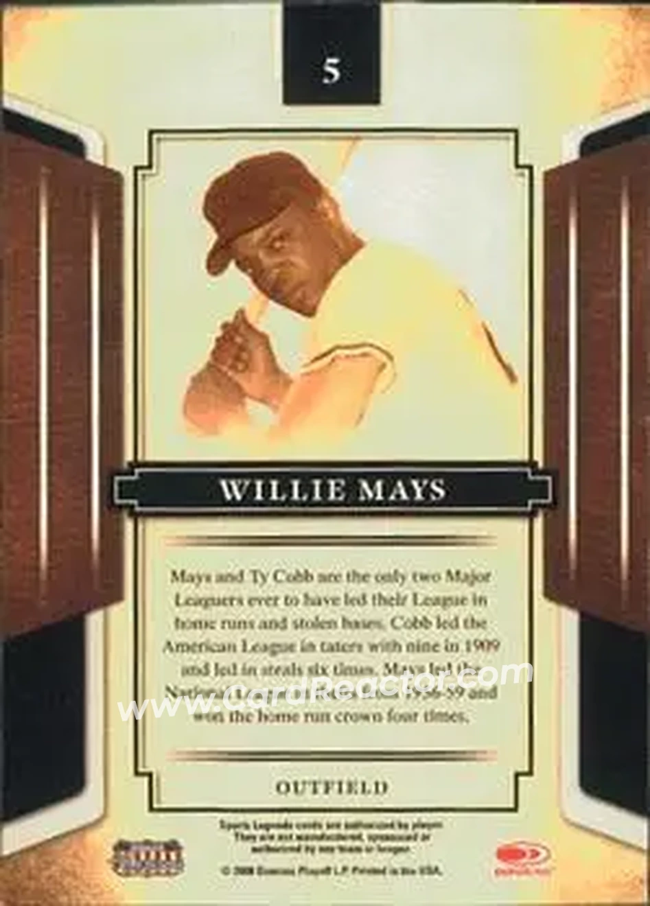 2008 Donruss Sports Legends #5 - Willie Mays - San Francisco Giants - Back