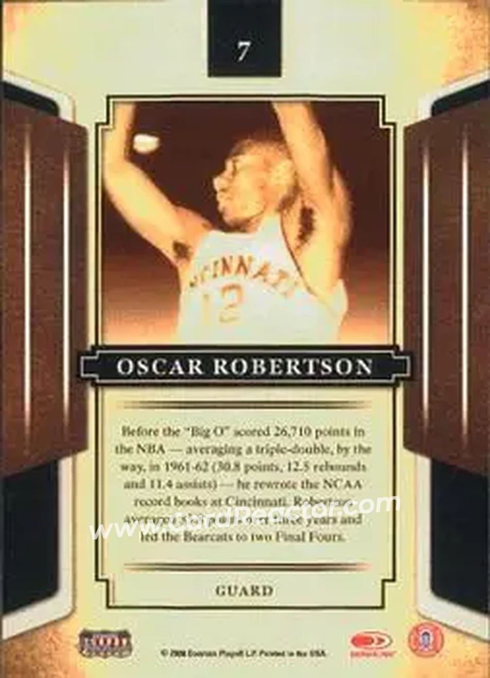2008 Donruss Sports Legends #7 - Oscar Robertson - Cincinnati Royals - Back
