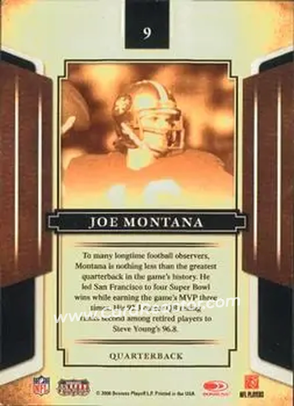 2008 Donruss Sports Legends #9 - Joe Montana - San Francisco 49ers - Back