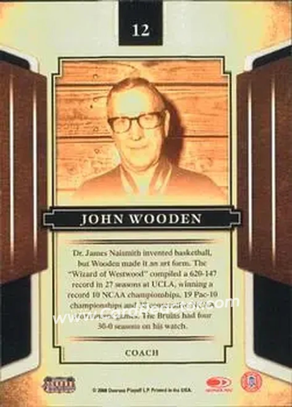 2008 Donruss Sports Legends #12 - John Wooden - UCLA Bruins - Back