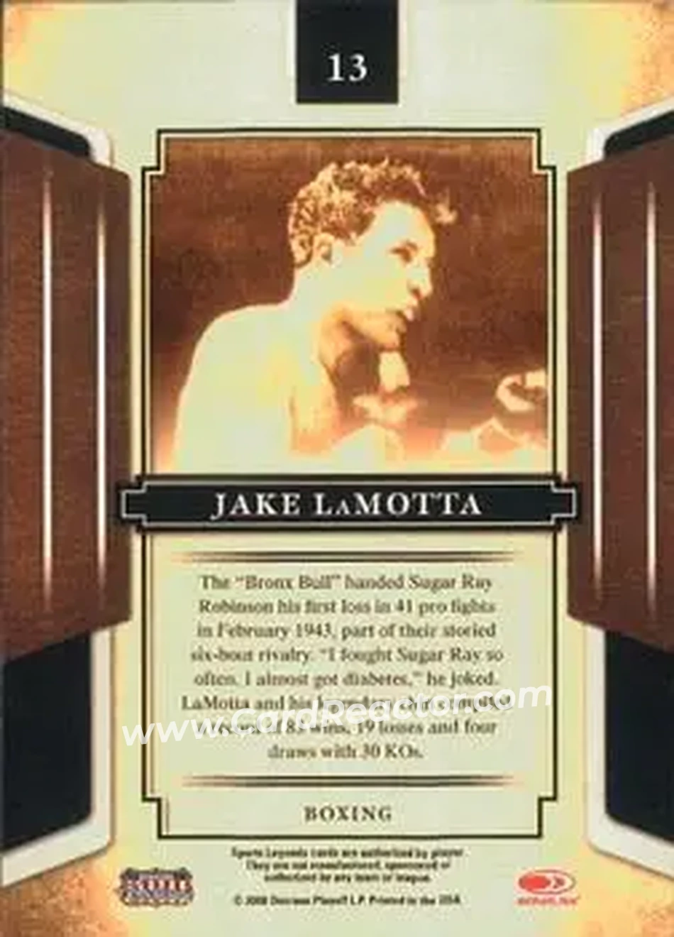 2008 Donruss Sports Legends #13 - Jake LaMotta - Back
