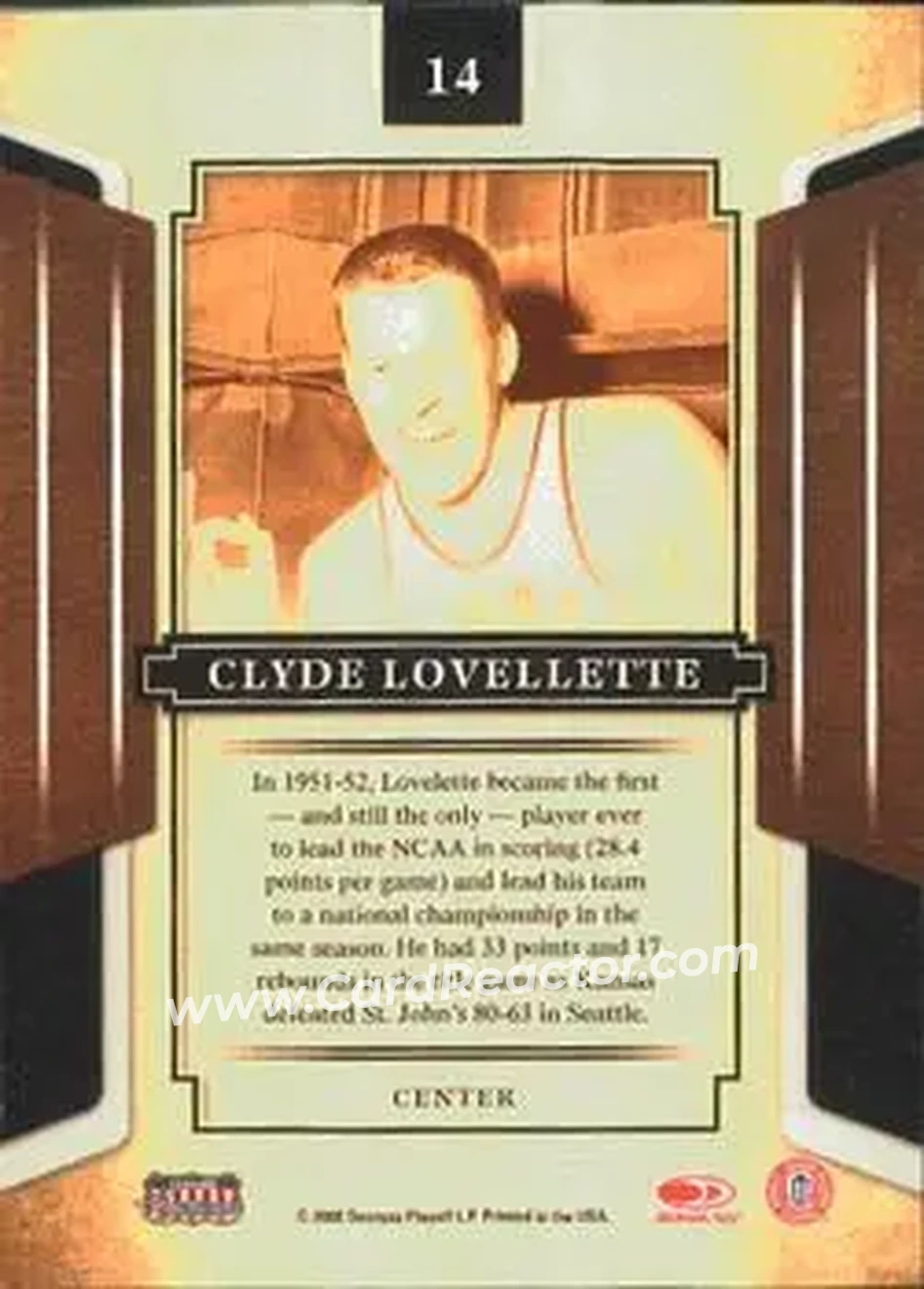 2008 Donruss Sports Legends #14 - Clyde Lovellette - Kansas Jayhawks - Back