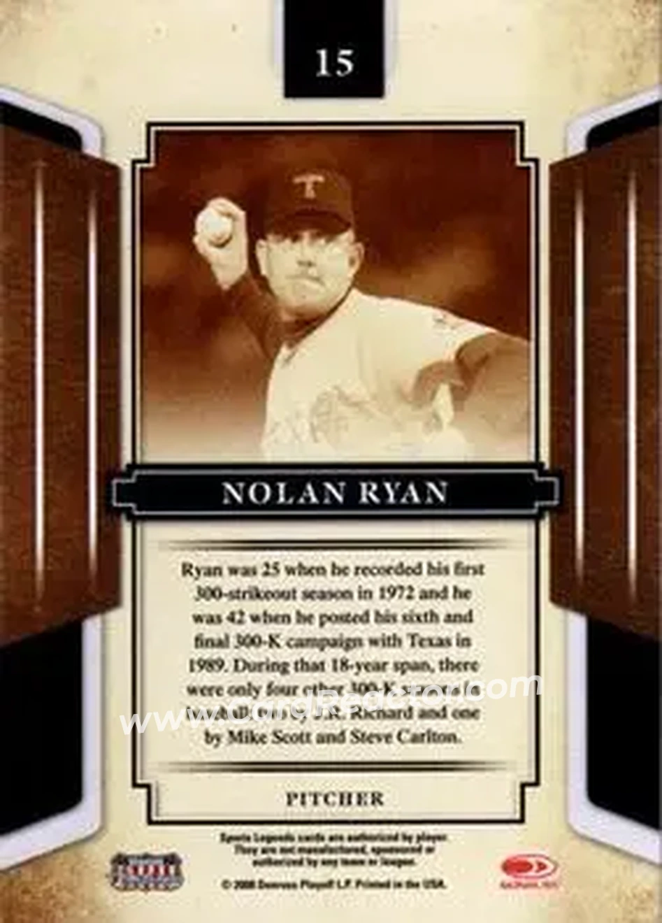 2008 Donruss Sports Legends #15 - Nolan Ryan - Texas Rangers - Back