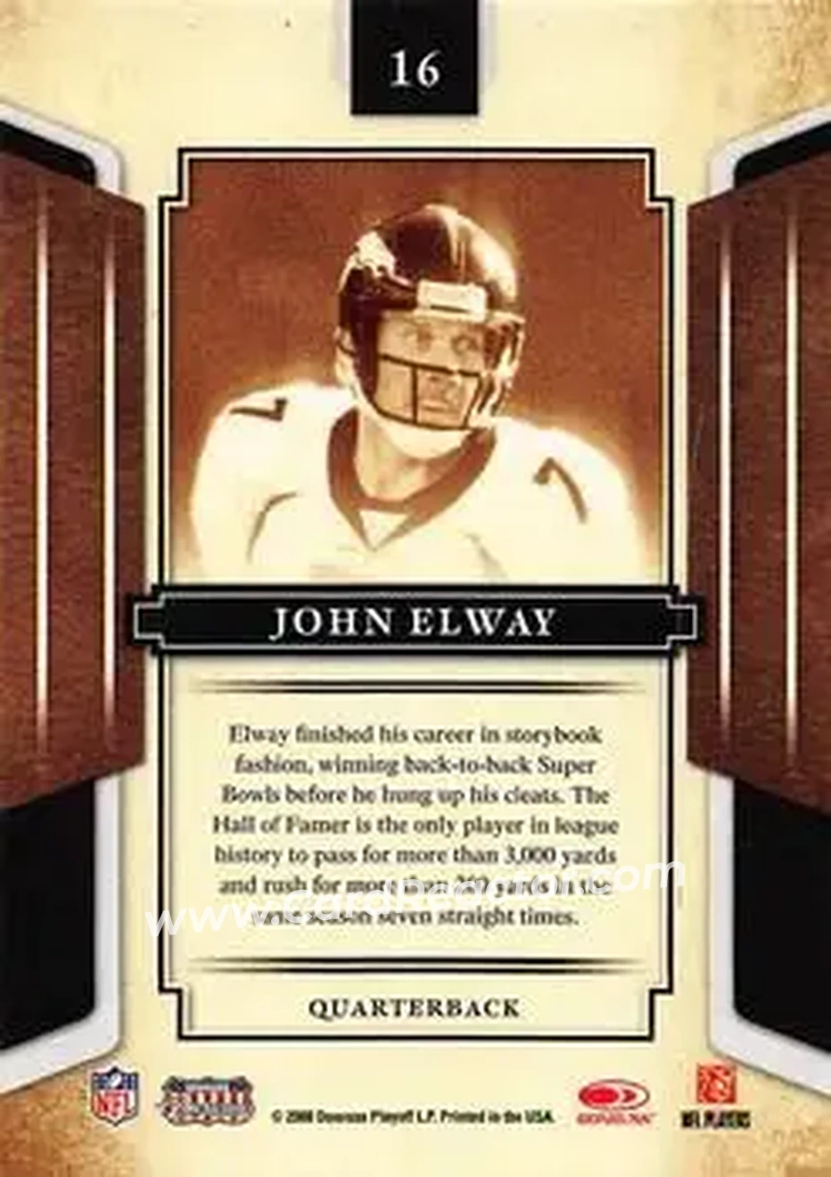 2008 Donruss Sports Legends #16 - John Elway - Denver Broncos - Back