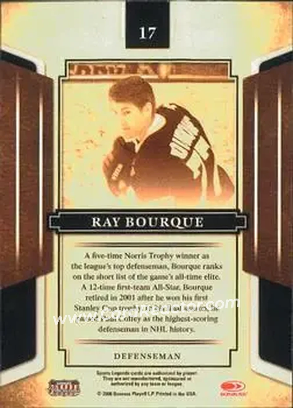 2008 Donruss Sports Legends #17 - Ray Bourque - Boston Bruins - Back