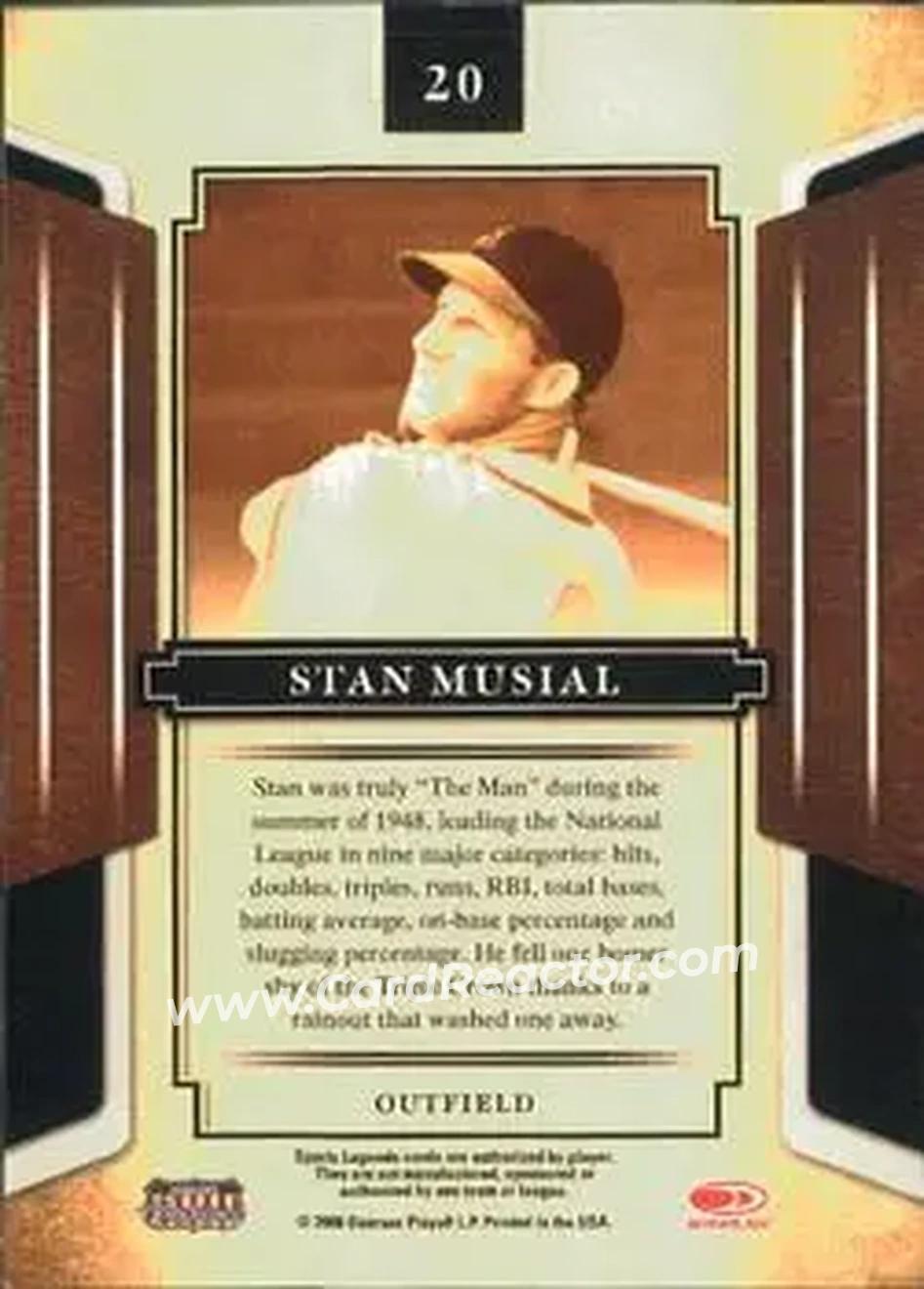 2008 Donruss Sports Legends #20 - Stan Musial - St. Louis Cardinals - Back