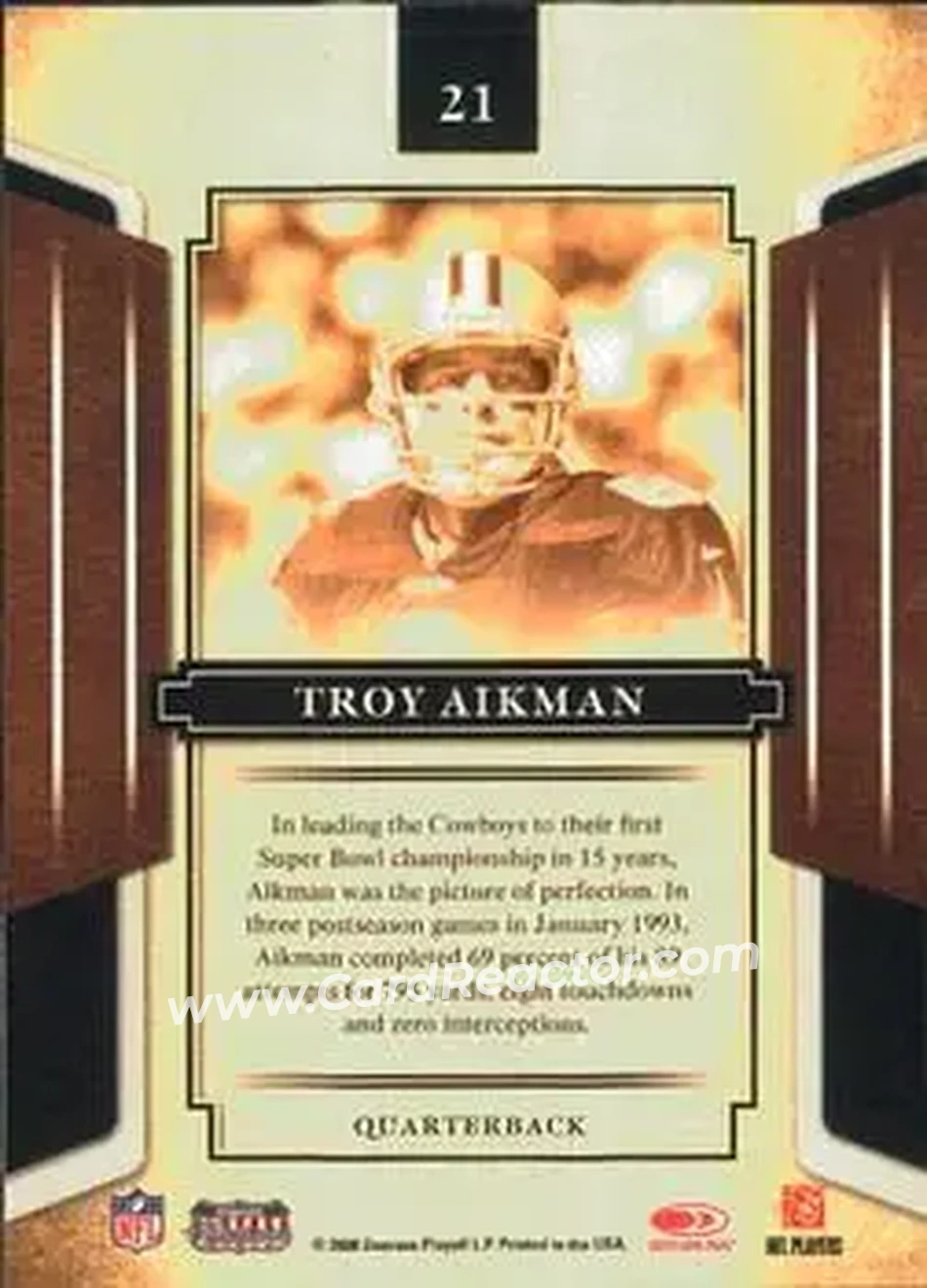 2008 Donruss Sports Legends #21 - Troy Aikman - Dallas Cowboys - Back