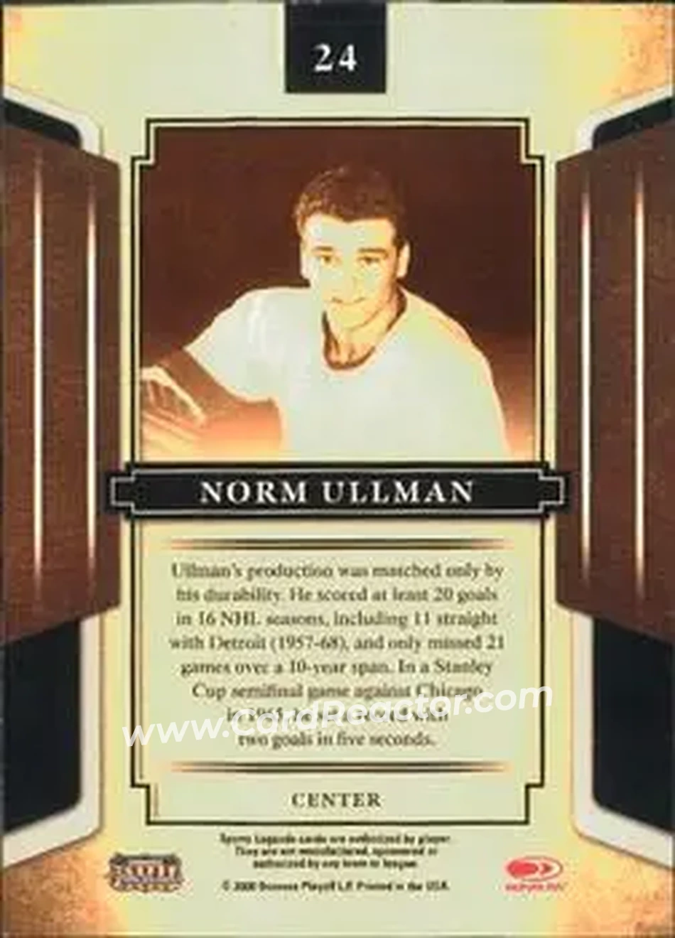 2008 Donruss Sports Legends #24 - Norm Ullman - Detroit Red Wings - Back