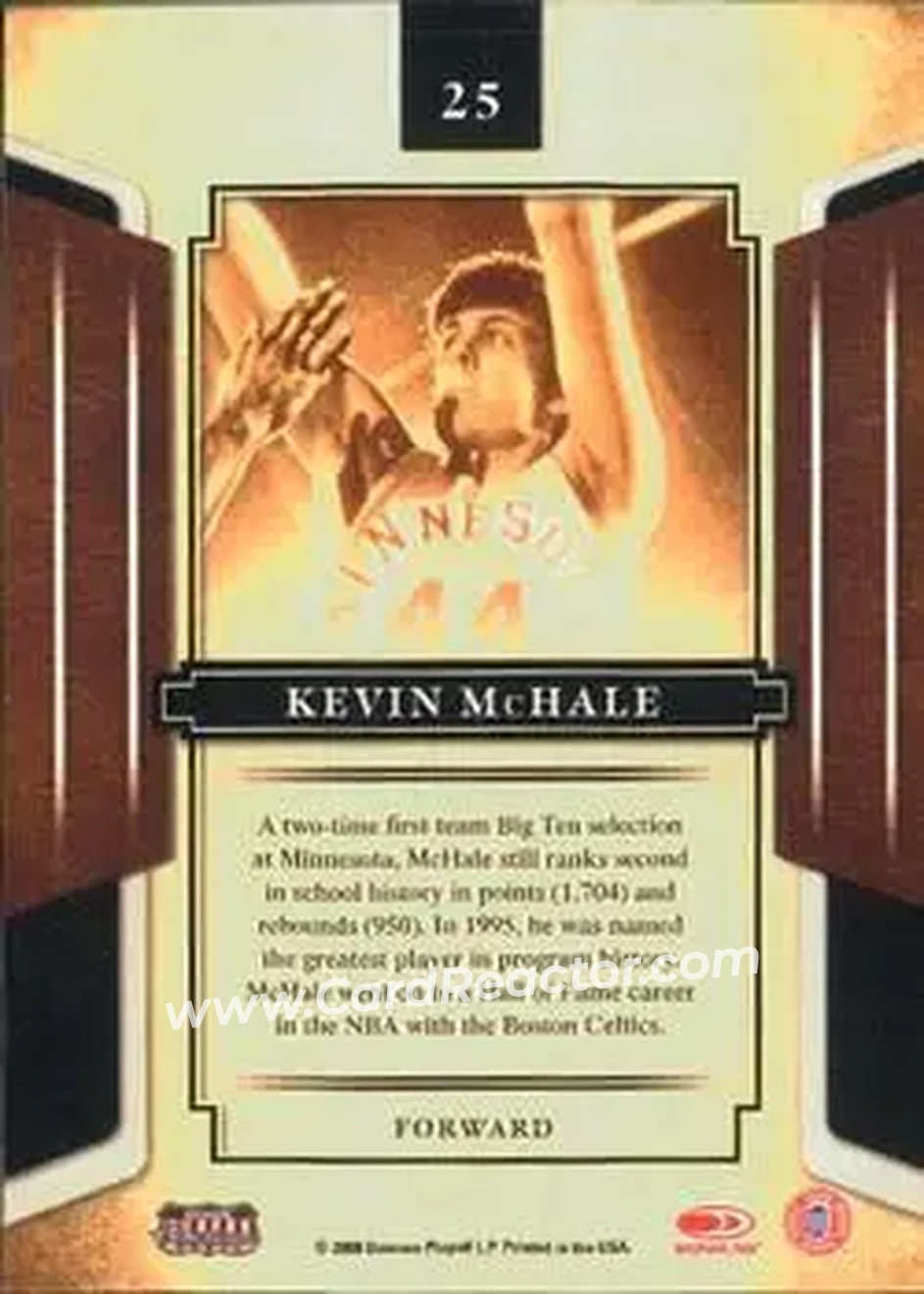 2008 Donruss Sports Legends #25 - Kevin McHale - Minnesota Golden Gophers - Back