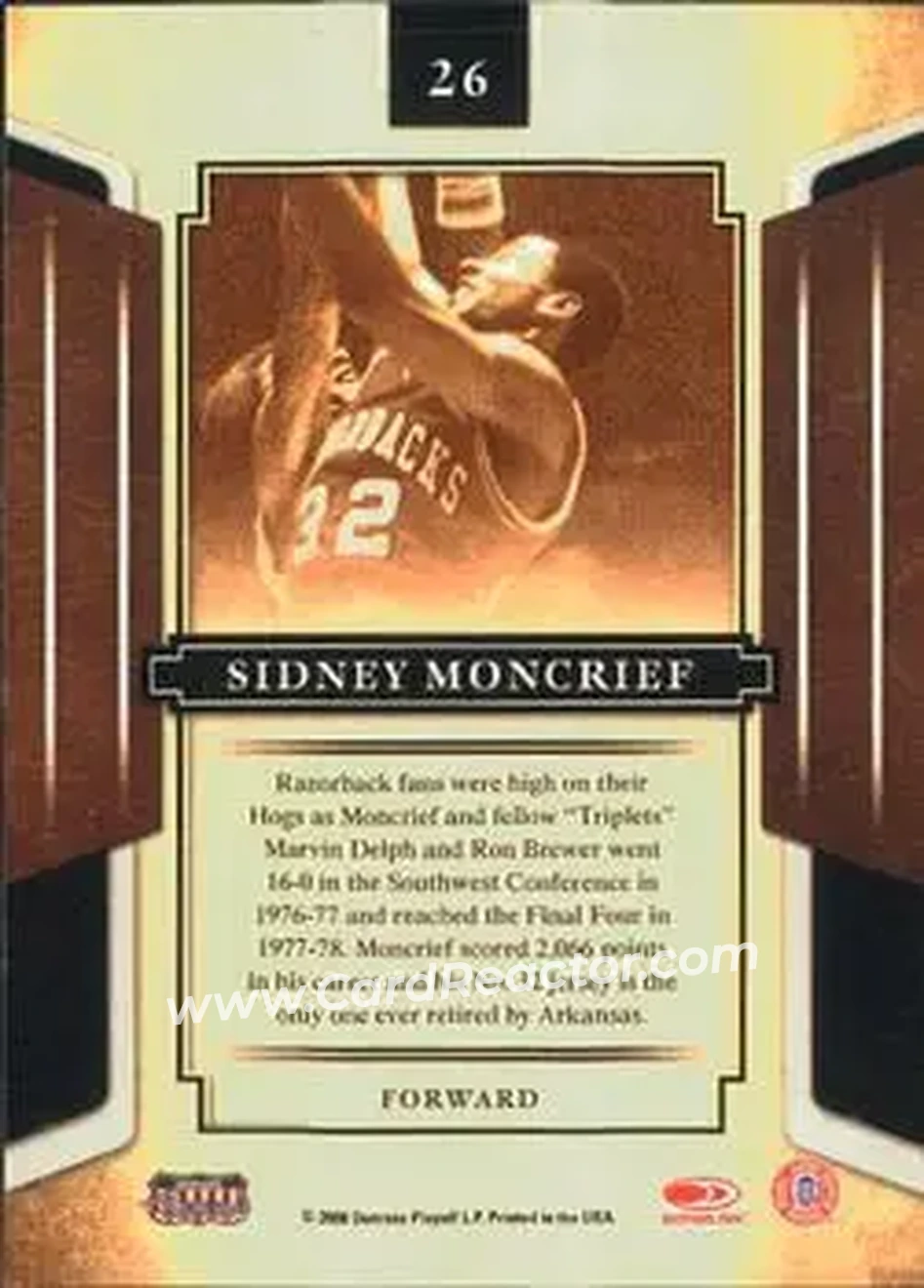 2008 Donruss Sports Legends #26 - Sidney Moncrief - Arkansas Razorbacks - Back