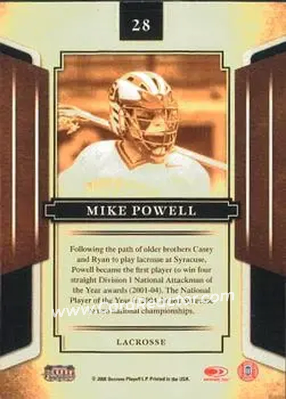 2008 Donruss Sports Legends #28 - Mike Powell - Syracuse Orange - Back