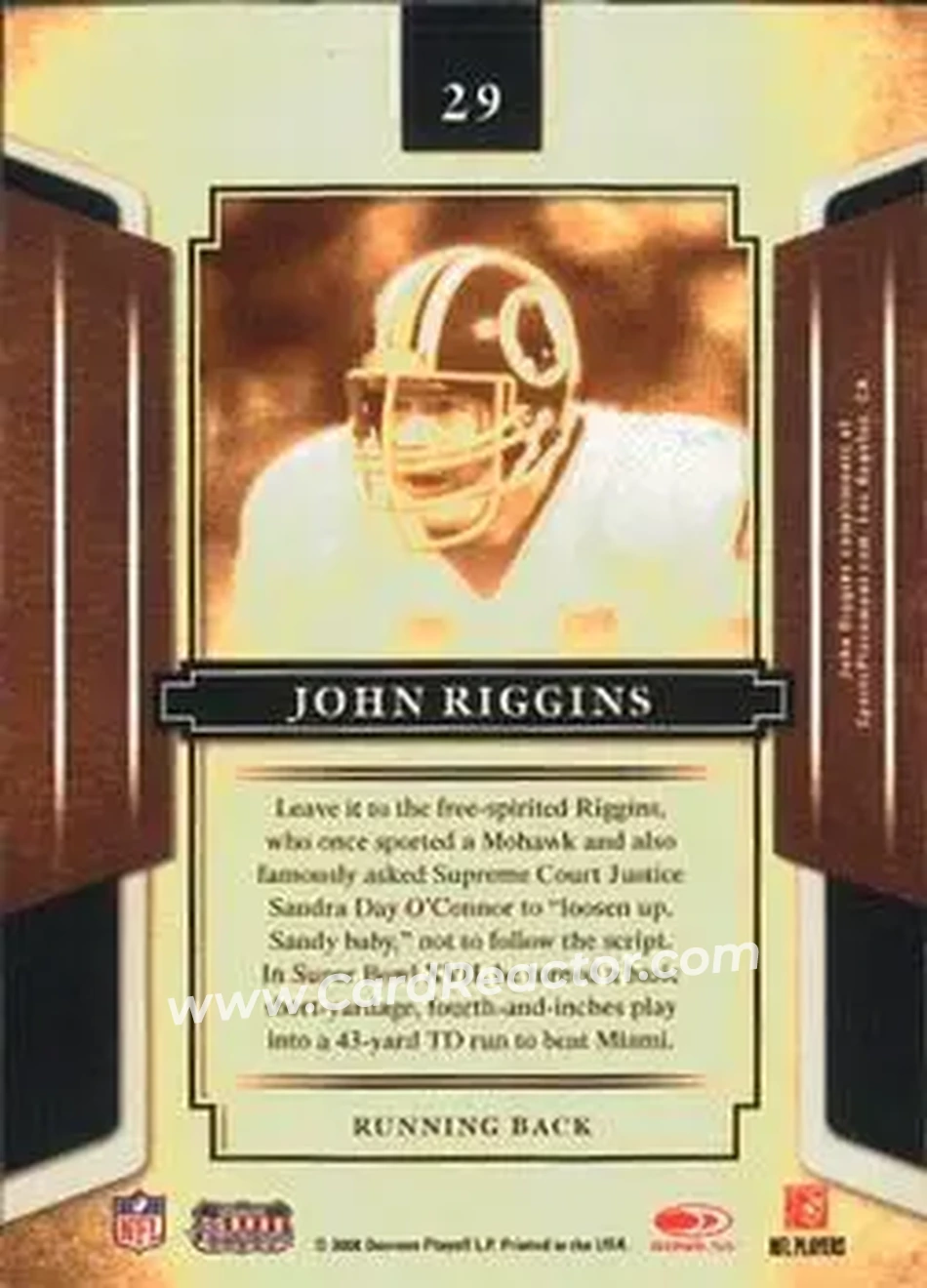 2008 Donruss Sports Legends #29 - John Riggins - Washington Redskins - Back