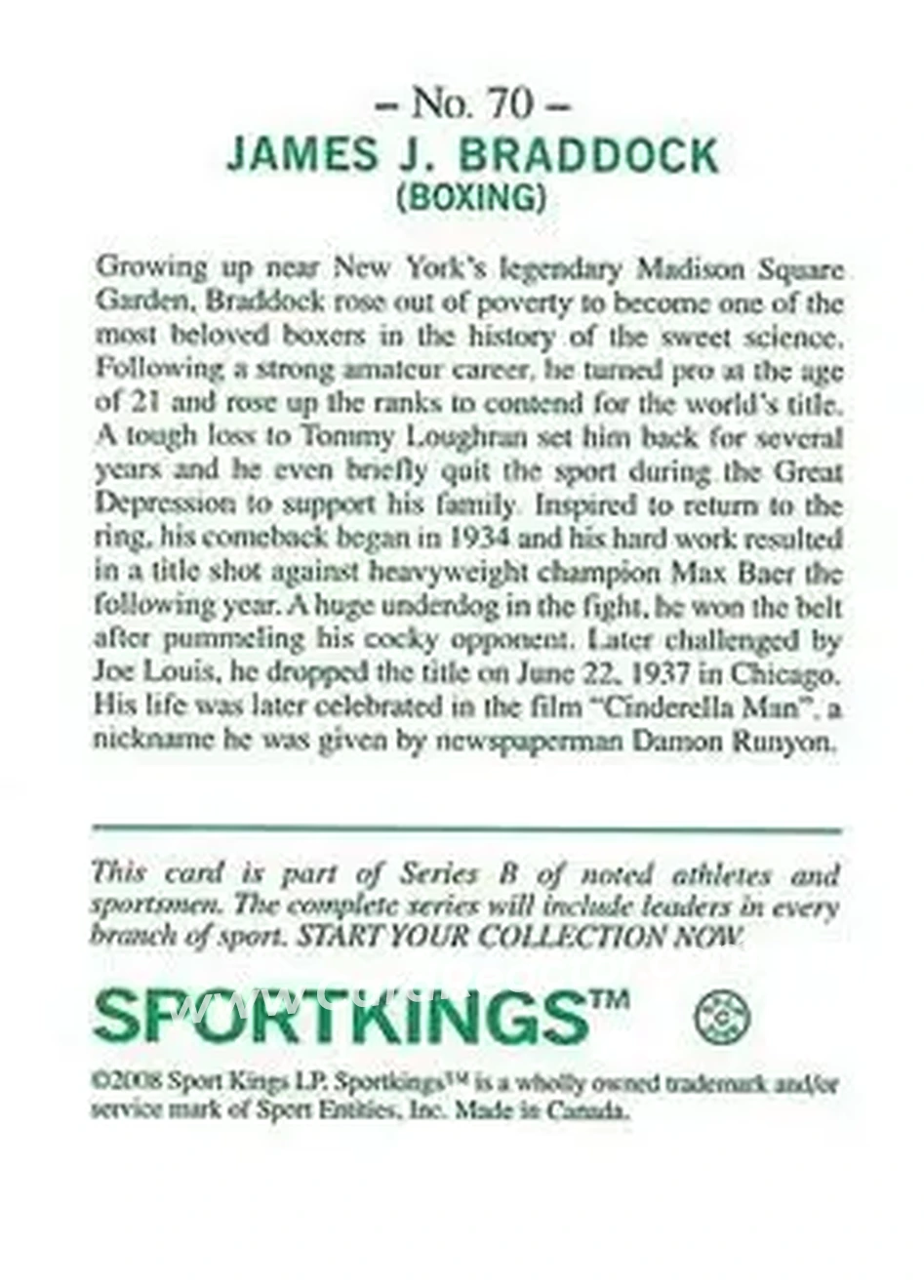 2008 Sportkings Series B #70 - James Braddock - Back