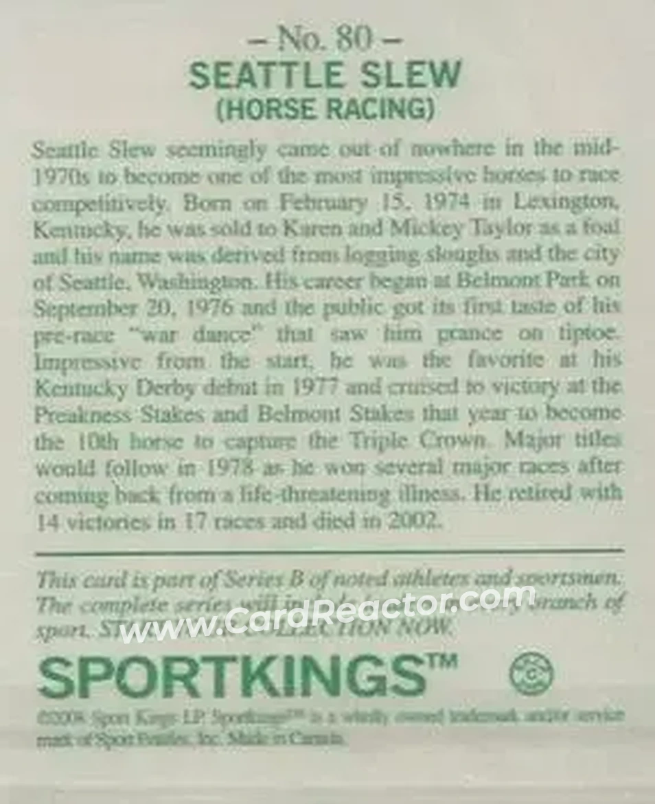 2008 Sportkings Series B #80 - Seattle Slew - Back