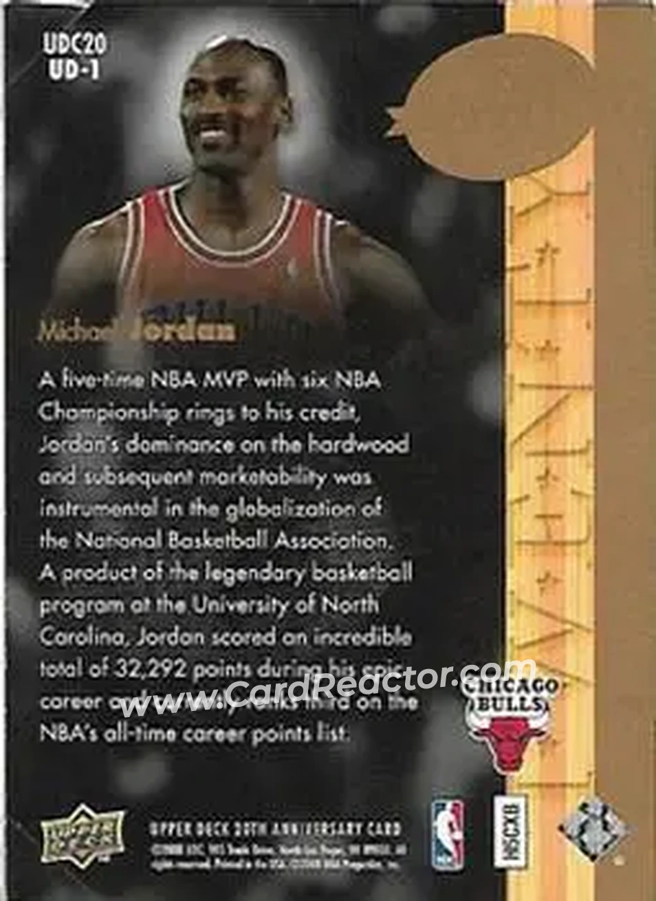 2008 Upper Deck 20th Anniversary #UD-1 - Michael Jordan - Chicago Bulls - Back