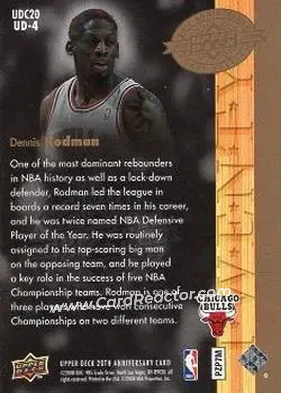 2008 Upper Deck 20th Anniversary #UD-4 - Dennis Rodman - Chicago Bulls - Back