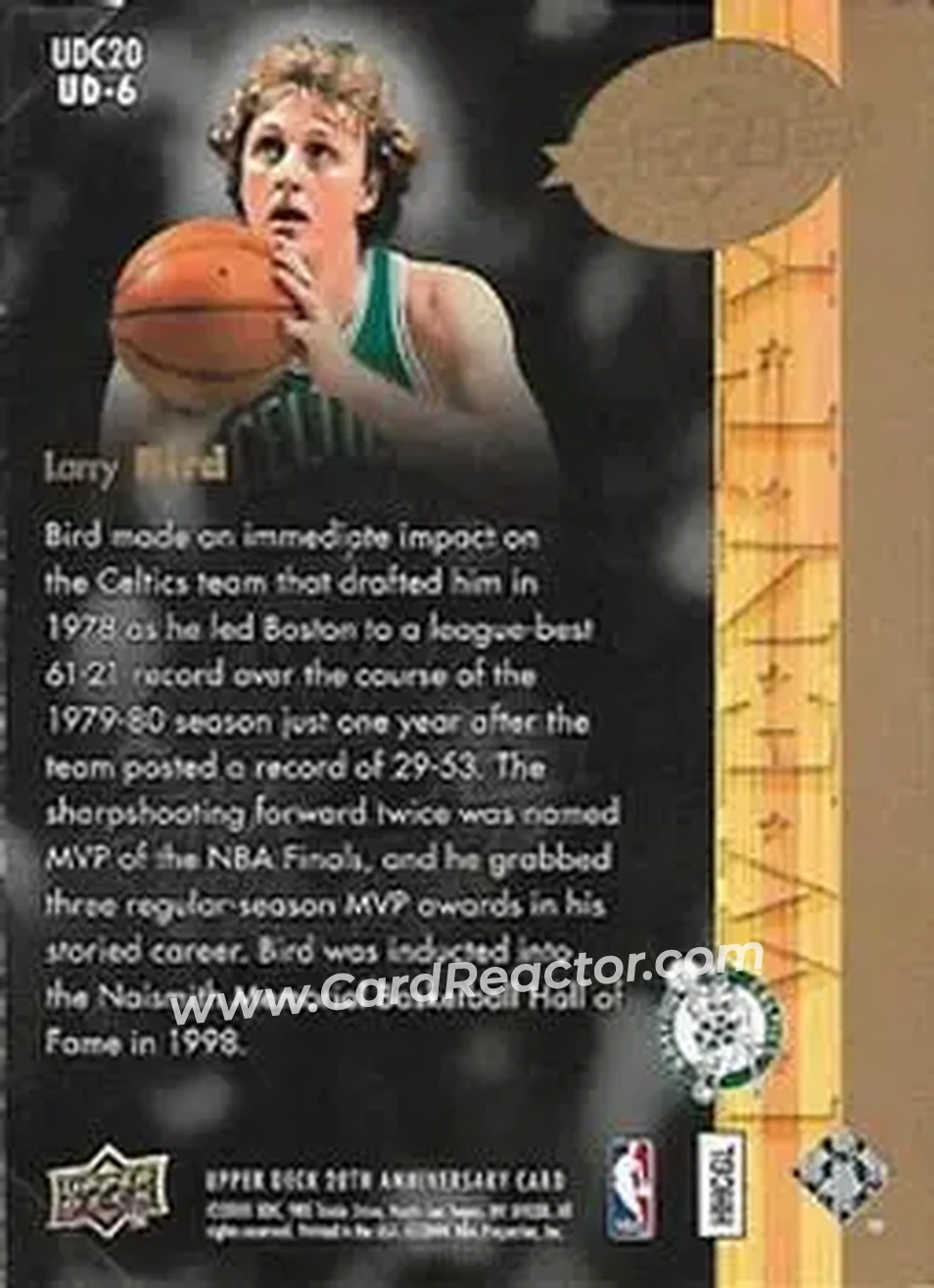 2008 Upper Deck 20th Anniversary #UD-6 - Larry Bird - Boston Celtics - Back