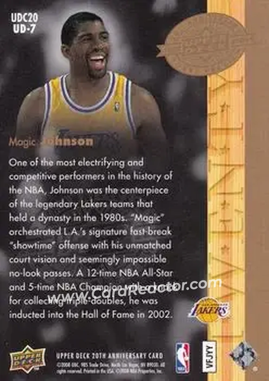 2008 Upper Deck 20th Anniversary #UD-7 - Magic Johnson - Los Angeles Lakers - Back