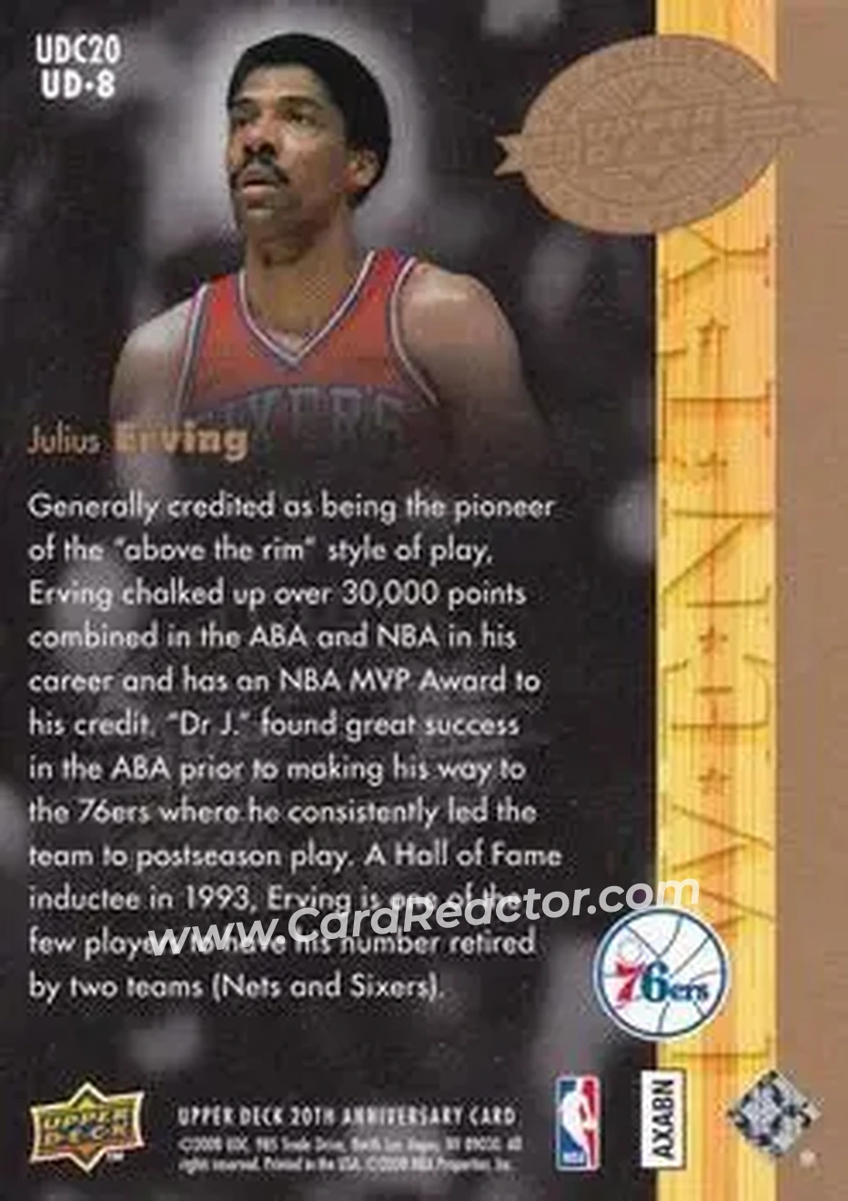 2008 Upper Deck 20th Anniversary #UD-8 - Julius Erving - Philadelphia 76ers - Back
