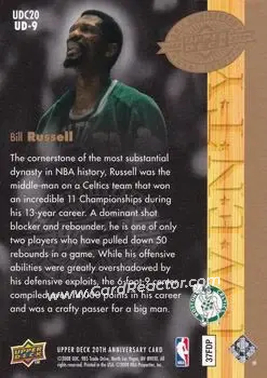 2008 Upper Deck 20th Anniversary #UD-9 - Bill Russell - Boston Celtics - Back 2008 Upper Deck 20th Anniversary #UD-9 - Bill Russell - Boston Celtics - Back